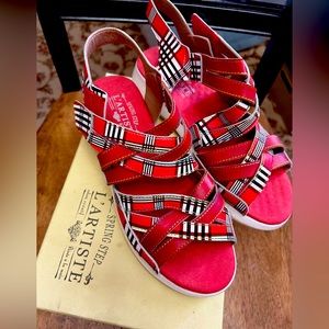 Spring Step Red Tartina sandals, new. One of a kind! Size 10.